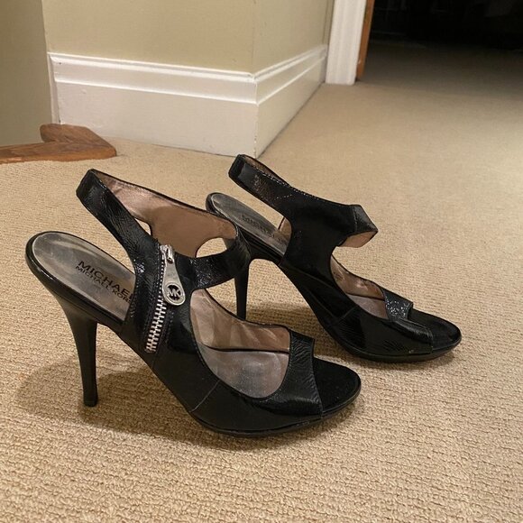 Michael Kors Black Patent Leather Heels with Zip - Picture 1 of 4